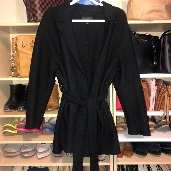 J Crew Boiled Wool Belted Sabrina Wrap Coat Black - Picture 9 of 11